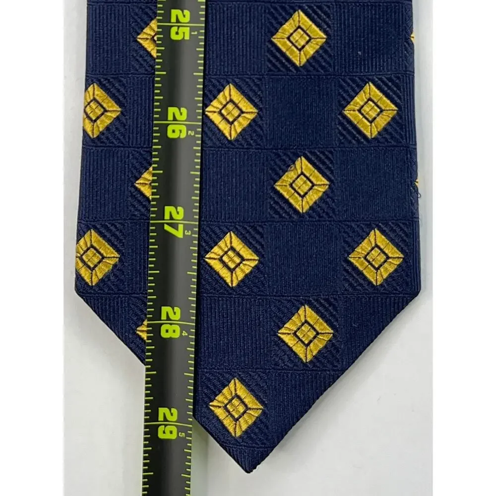 Jos A Bank Tie Navy Gold Geometric Silk Necktie Classic Wide Business USA